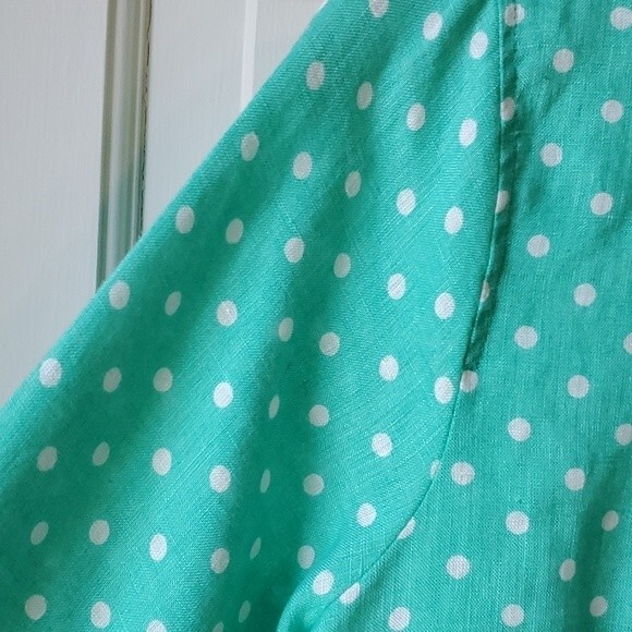 J. CREW PERFECT LINEN BUTTON UP SHIRT POLKA DOT AQUA BLUE GREEN WHITE SIZE 2 - Picture 3 of 9